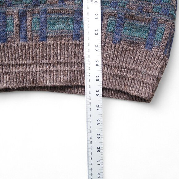 Jantzen Vintage Sweater Men’s L Geometric Pattern Taupe Blue Teal Knit Pullover - Picture 7 of 7